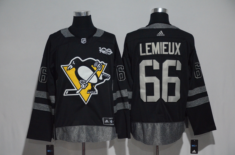 NHL Pittsburgh Penguins #66 Lemieux Black 1917-2017 100th Anniversary Stitched Jersey->pittsburgh penguins->NHL Jersey